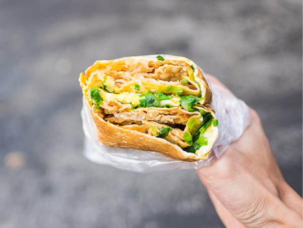 Jianbing - Asian Crepe - Scallions being spread